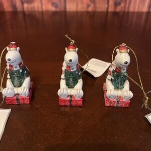 POLAR BEAR CHRISTMAS ORNAMENT Wearing Scarfs And Hat Holiday Silver Tree RESIN